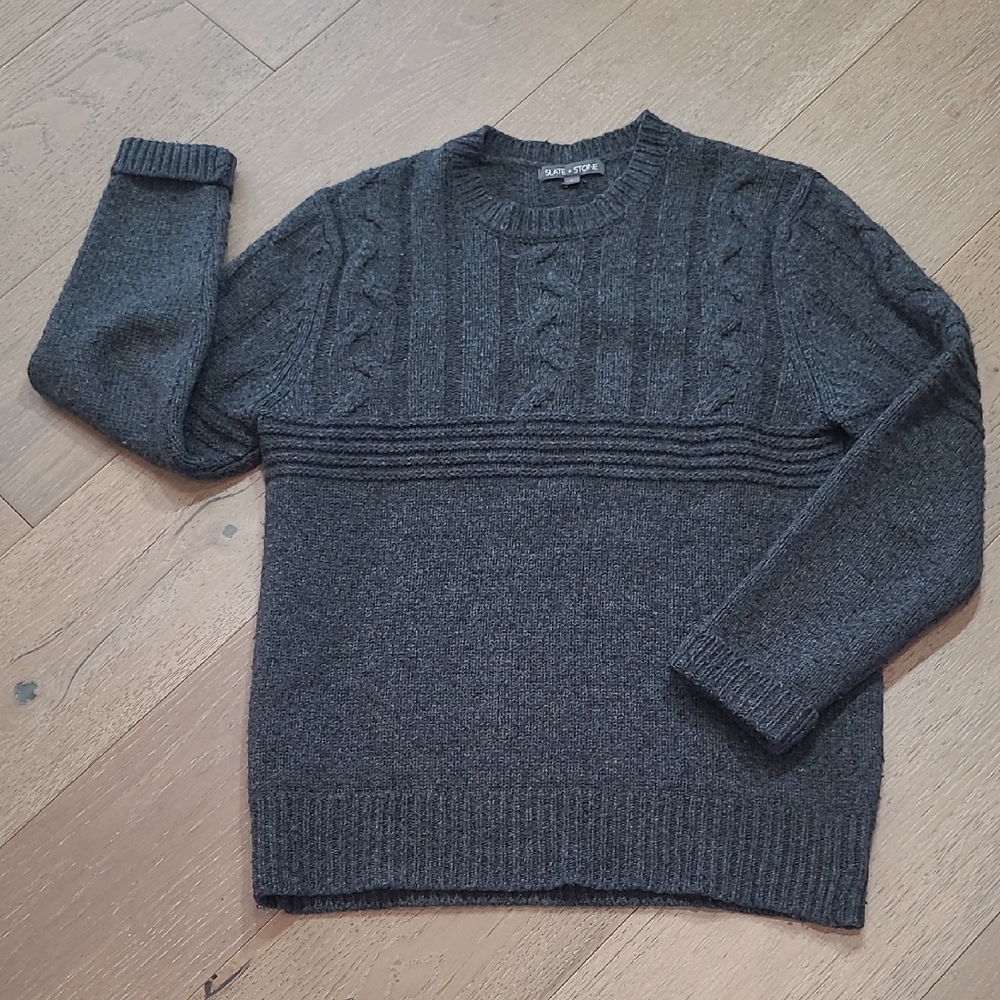 EUC Slate & Stone Sweater Men's sz L Grey Wool Blend Knit Crewneck Sweater